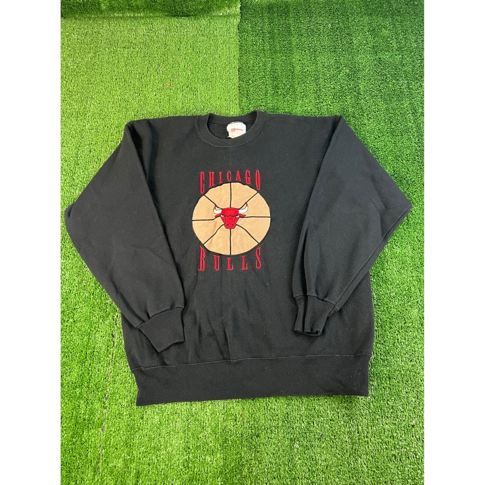 Vintage Hanes Chicago Bulls Embroidered Sweatshirt XL Black NBA Basketball 90s
